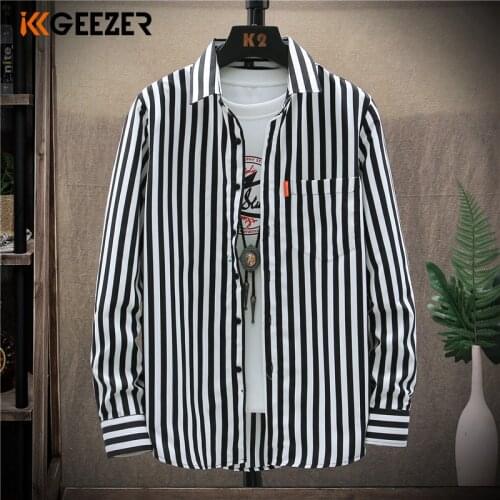 Men Shirt Stripe Long Sleeve Business Shirts Oversize Pocket Japan Cotton Loose Casual Tuxedo Formal 2020 Autumn Dress Shirts
