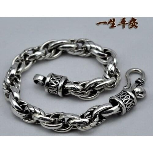 Retro Handle 925 Sterling Silver Bracelet Retro Thai Silver Ring Buckle Chain Pearl Circle Sterling Silver Bracelet Male Genuine