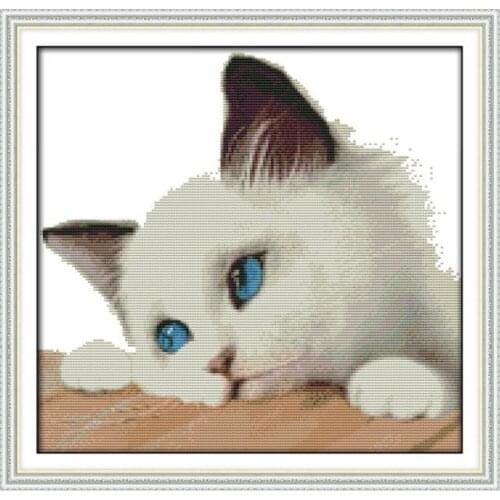 Blue cat cross stitch kit 14ct 11ct pre stamped canvas embroidery DIY handmade needlework