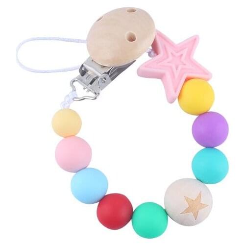 Newest Pacifier Clips Chain Eco-friendly Newborn Baby Teething Clip Food Grade Silicone Star Feeding Chain