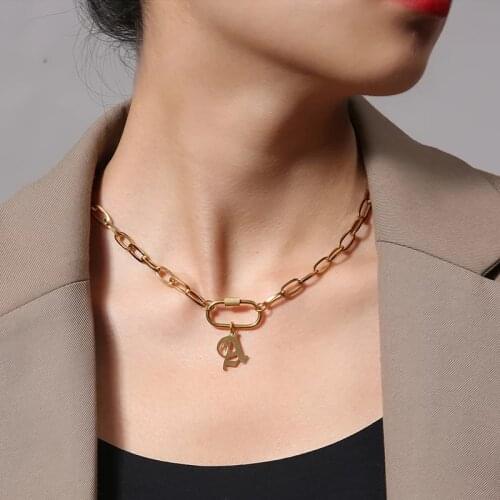 Gothic Initial Letter Necklace Stainless Steel Alphabet Pendant Necklace For Women Metal Spiral Buckle Kette Choker Collier