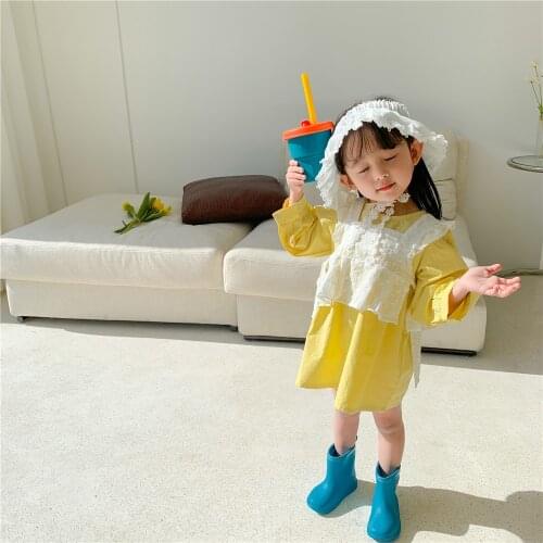Girls' Dress Autumn Korean Childrens Wear 2021 New Cute Solid Color Lace Vest Two Piece Princess Dress Girls Dress