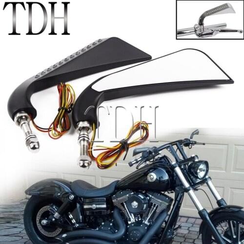 Sequential LED Axe Rear View Mirrors Cafe Racer Side Mirror For Harley Dyna Sportster Touring Softail Chopper Shadow Vulcan