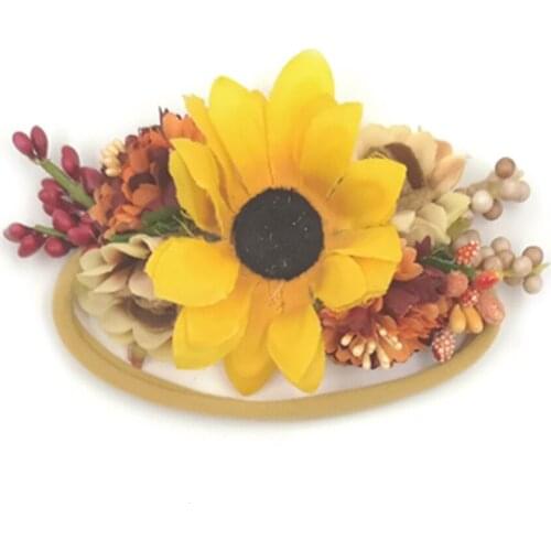 Sun Flower High Elastic Nylon Bands Baby Soft Headbands Feather Fabric Flowers Toddler Hair Accessories Bandeau