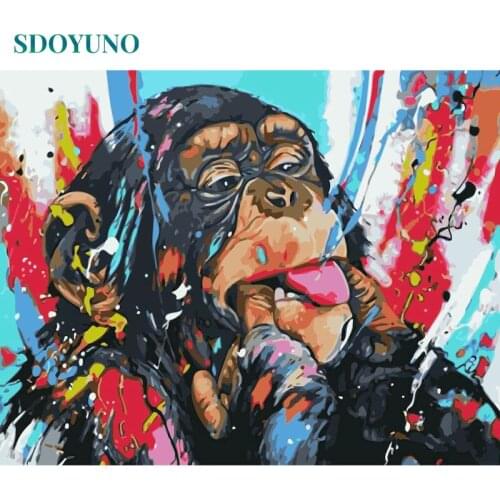 SDOYUNO 60x75cm Painting By Numbers Kits Frame Monkey Paint By Numbers DIY Draw Number Animals Canvas Painting Unique Gift