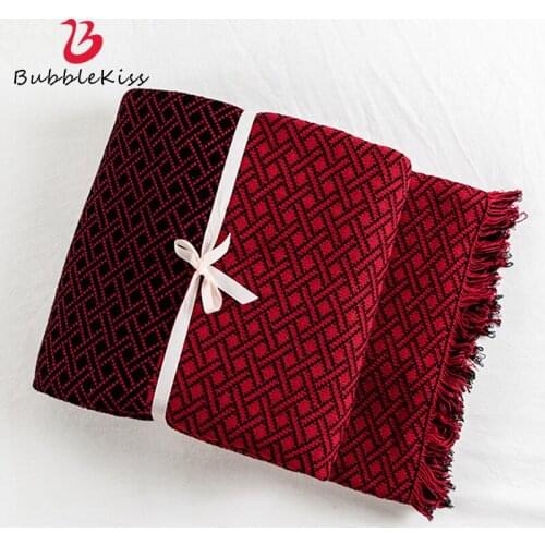 Bubble Kiss Grid Pattern Knitted Blanket Thicken Sofa Tassel Cover Blanket Anti-Pilling Office Napping Air Conditioning Blanket