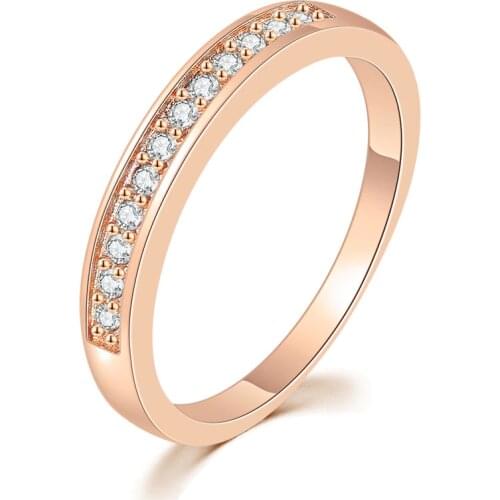 Top Quality Classic Rose Gold Color Cubic Zirconia Wedding Ring anel 9 pcs Rhinestones Jewelry Ring For Women bijoux R062