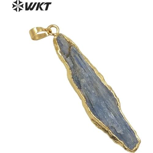 WKT Hot sale natural raw blue stone pendants randomly pendants with 24k gold strim in high quality