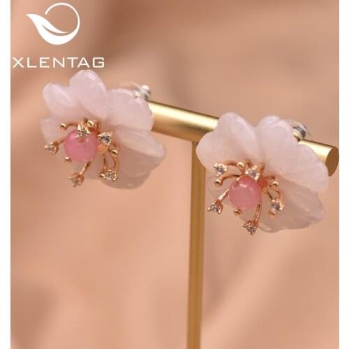 XlentAg 925 Sterling Silver Natural Crystal Stud Earrings For Women Watermelon Crystal Flower Earring Silver 925 Jewelry GE0741