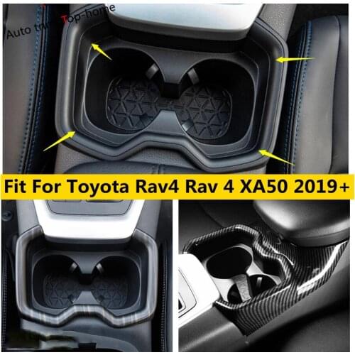 Yimaautotrims Front Seat Water Cup Holder Cover Trim For TOYOTA RAV4 RAV 4 XA50 2019 2020 2021 Carbon Fiber Look ABS Interior