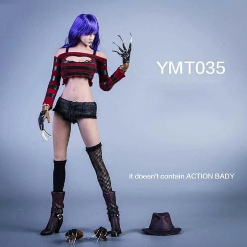 YMTOYS YMT035 1/6 Horror Movie Female Purple Hair Head Sculpt Clothes Costume Model for 12'' Suntan Skin Big Breast Body