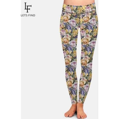 LETSFIND Beautiful Roses Print Milk Silk Print Women Leggings Fashion High Wiast Plus Size Soft Slim Fitness Elastic Leggings