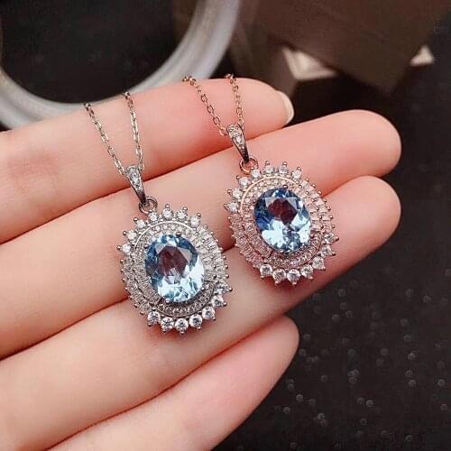 Classic Topaz Necklace Pendant for Women 8mm*10mm Natural Light Blue Topaz Pendant Solid 925 Silver Topaz Jewelry