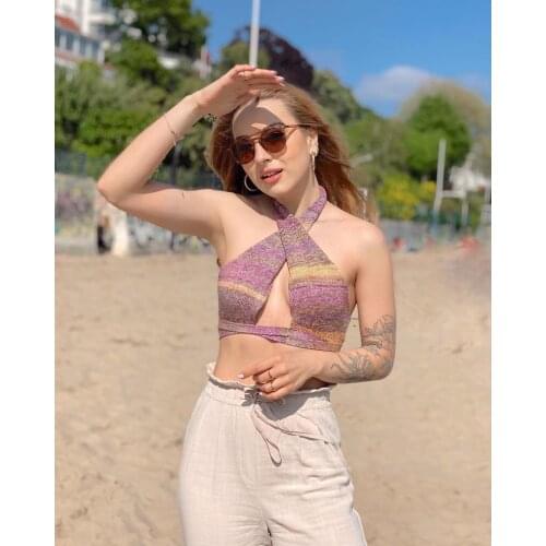 2021 summer women Y2K sexy bandage hollowed out backless loose sling top womens casual street clothes blouse