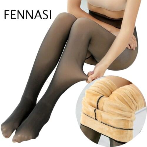 Winter Solid Layering Warm Tights Women Thick Plus Velvet Sexy Display Skin Black Pantyhose Female Fantasy Tights Women FENNASI