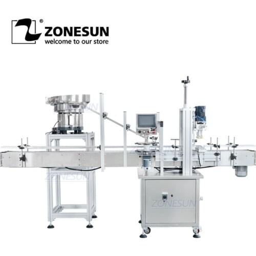 ZONESUN Custom Automatic Smoke Oil Juice Drink Bottle Capping Machine With Vibratory Cap Feeder for Production
