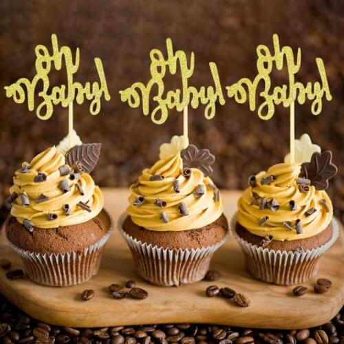 10/20Pcs Oh My Baby Paper Cake Topper Glitter Gold Cake Top Flag DIY Birthday Wedding Baby Shower Party Cake Decor Baking Supply