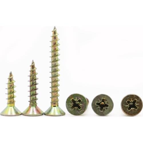 20/50pcs Ccross Recessed Flat Head Fibreboard Chipboard Screws M3.5 M4 M5 Color Zinc Coated Countersunk Self Tapping Wood Screw