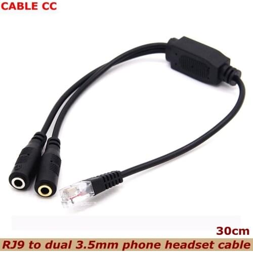 30cm new dual 3.5mm audio jack female to male RJ9 plug adapter converter cable PC computer headset phone use