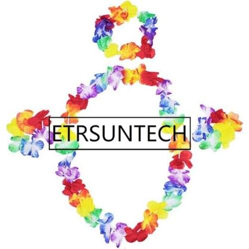 300sets 4pcs/set Hawaii Flower Festival Luau Beach Party Garland Necklace Headband Headpiece Bracelet Bangle Set