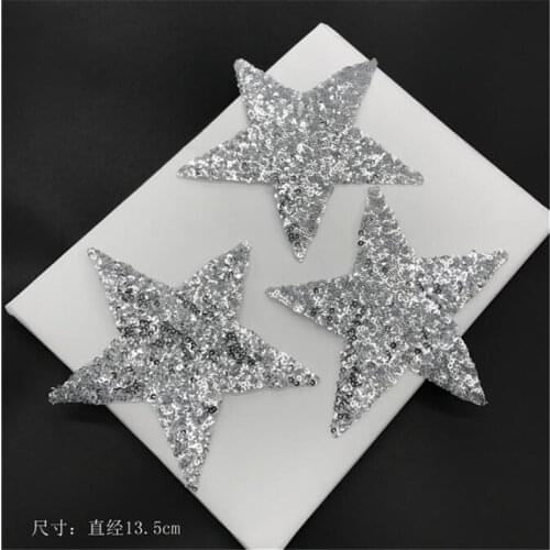 5Pcs Silver Sequins Star Dancing Dress Floral Embroidery Patches Iron on Lace Applique Flower Trims DIY Craft BJ0366