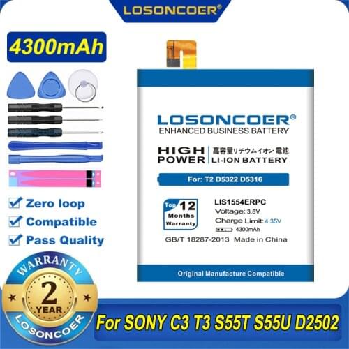 100% Original LOSONCOER 4300mAh LIS1554ERPC For Sony Xperia T2 Ultra Dual D5322 D5316 XM50H XM50T D5303 Battery