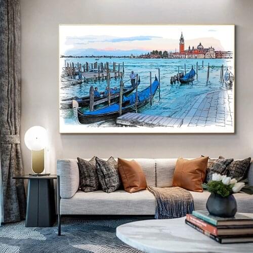 Aquarelle Painting City attractions Venice Landscape watercolor paintings on the Canvas Painting Wall Art For Living Room decor