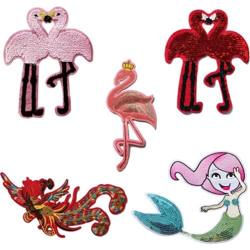 Flamingo Sequin Phoenix Mermaid Decal Embroidery Clothing Sweater T-shirt Lron Sticker DIY Clothing Decoration Clothing Badge