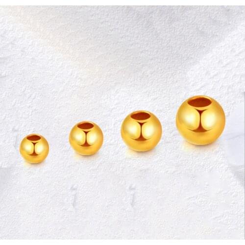 1PCS Real 999 24k Yellow Gold Bead Luck Smooth Loose Bead Pendant REAL 24K GOLD 3mm 4mm 5mm 6mm