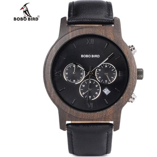 BOBO BIRD Mens Luxury Wood Watches Clock Functional Stop Chronograph saat with Date Display relogio masculino Timepieces C-P28