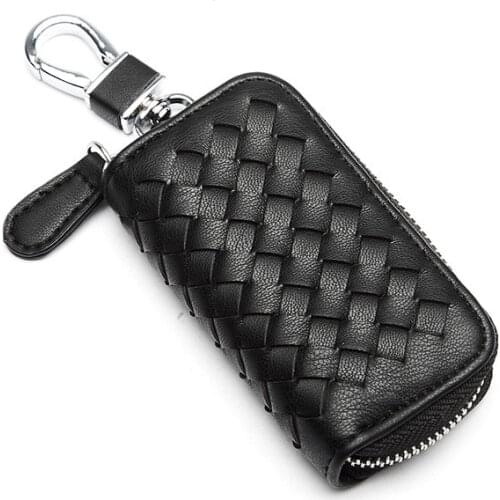 Car key case mens and womens fashion woven bag leather keychain key pouch luxury designer keychain zipper pouch key wallet sac