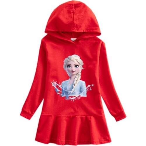 Disney Frozen Spring Autumn prncess Girls Hooded Dress Cartoon Baby Cotton Long Sleeve Casual Dress