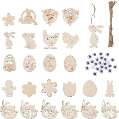 Wood Big Pendants Wooden Cutouts Ornaments with Hemp Cord Easter Hanging Decorations for Party Gift Home Jewelry Accessories