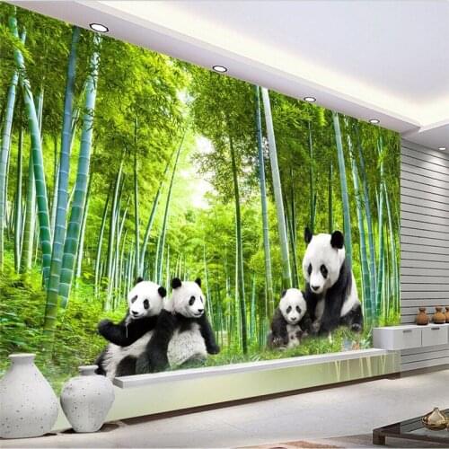 Beibehang Custom Green Bamboo Forest Panda Poster Picture Mural Photo Wallpapers for Living Room Sofa wallpaper TV Background