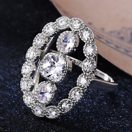 JK New Luxury Big Women Wedding Rings Silver Plated Inlaid Shiny Cubic Zirconia Graceful Female Party Ring Statement Jewelry