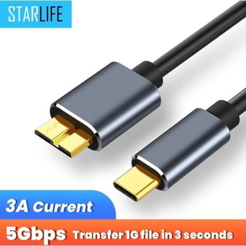 Micro B USB 3.0 Cable Type-C to USB Micro B Cable Connector 5Gbps External Hard Drive Disk Cable for Hard Drive Computer