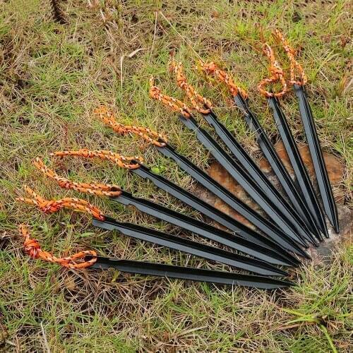 18cm Tent Pegs 10 Pcs Aluminument Tent Pegs with Rope Stake Camping Hiking Equipment Outdoor Traveling Tent Accessories