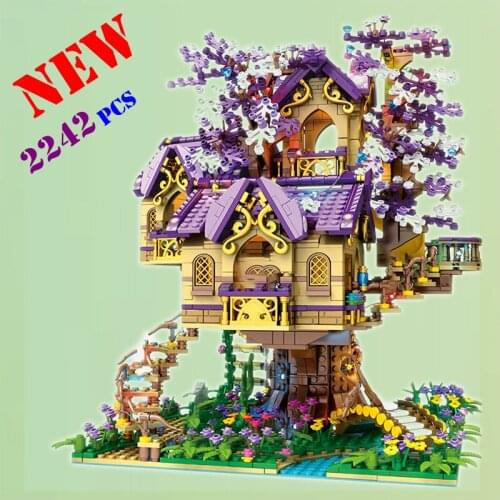 Diy Cherry Tree House Street View Brick Model Building Blocks Architecture Girl Assembly Toys Birthday Gifts for elves Friends