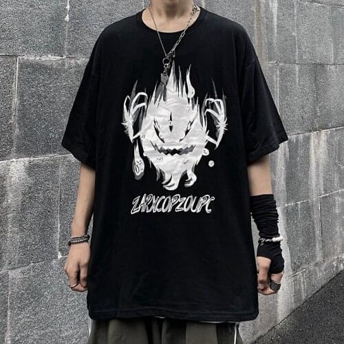 Summer Punk Gothic Anime Graphic Pirnt Black Korean Styles Dropshipping Plus Size Short Sleeve Clothes Y2K Vintage Cotton Tops