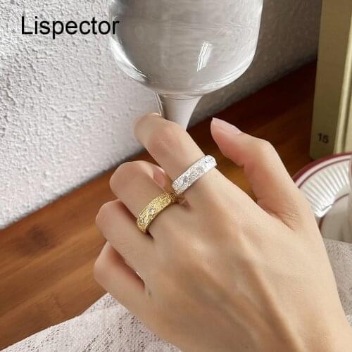 Lispector 925 Sterling Silver Korean Irregular Lunar Surface Zircon Rings for Women Minimalist Texture Ring Female Jewelry Gifts