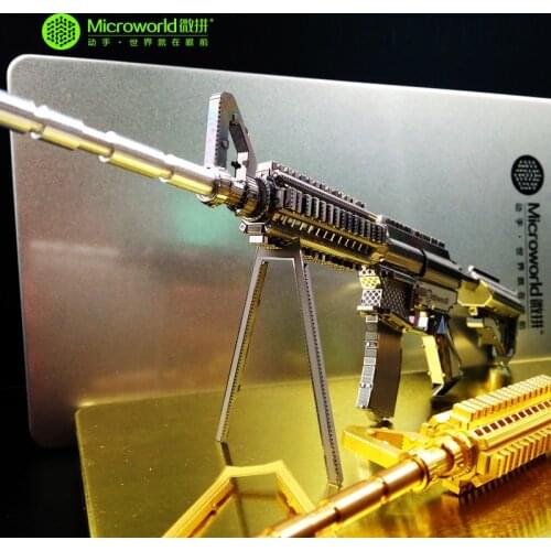 MICROWORLD Military M4A8 Carbines Machine Gun 3D Metal Puzzle DIY Assembled Laser Cut Jigsaw Model Building Men Collection Toy