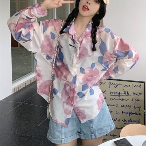 Oversized Korean Fashion Long Sleeve Tshirts Women Loose Casual Tops Vintage Ink Panting Tee Shirt Summer Cover Up Women Tops