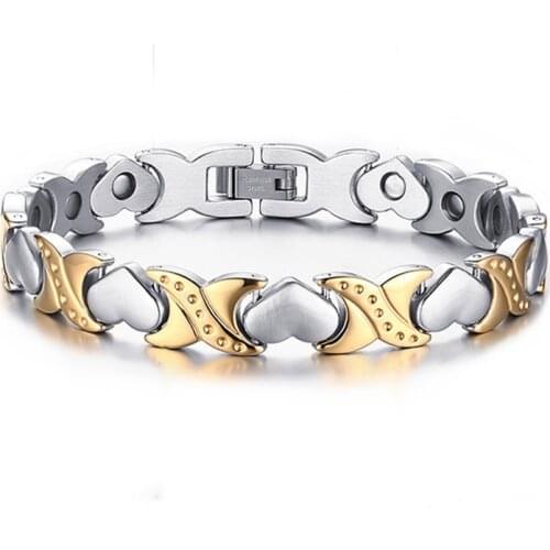 Fashion Love Shape High Polished Stainless Steel Magnetic Bracelet-Therapy Energy Health Bracelet for Arthritis Pain Relief