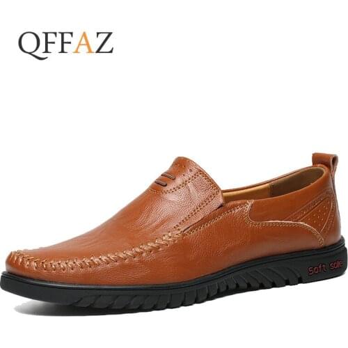 QFFAZ Big Size Men Genuine Leather Shoes Slip On Black Shoes Real Leather Loafers Mens Moccasins Shoes Italian Designer Shoes