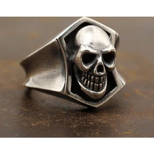 BOCAI NEW Handmade real S925 sterling silver retro smiley face smiling skull man ring solid 925 silver skull ring for men