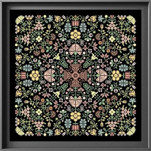 Flower pattern A cross stitch kit Dreampattern 18ct 14ct 11ct black canvas embroidery DIY needlework wall decor