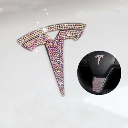 4pcs Crystal Logo Sticker for Tesla Model 3 Model S Model X Front Rear Tailgate Steering Wheel T Stickers Rhinestone Decoration