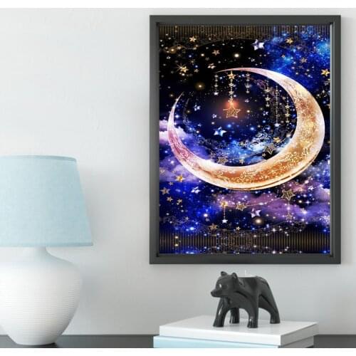 New 5D DIY Diamond Painting Full Circle Diamond Cartoon Moon Star Rhinestone Inlaid Diamond Embroidery Home Decoration Gift
