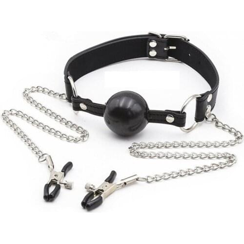 New set PU Leather bondage restraint Nipple Clamp mouth oral Gag Exotic Accessories Tool Slave BDSM no vibrator sex toy female