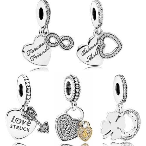Original Love Struck Heart Forever Friend With Crystal Pendant Bead Fit Europe Bracelet 925 Sterling Silver Charm DIY Jewelry